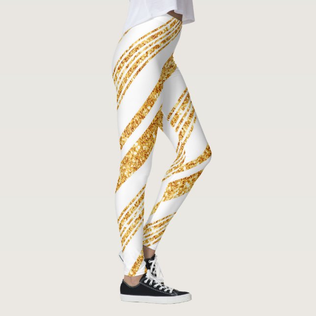 Guld White Glitter Boho Popular Rand Collection Leggings (Höger)