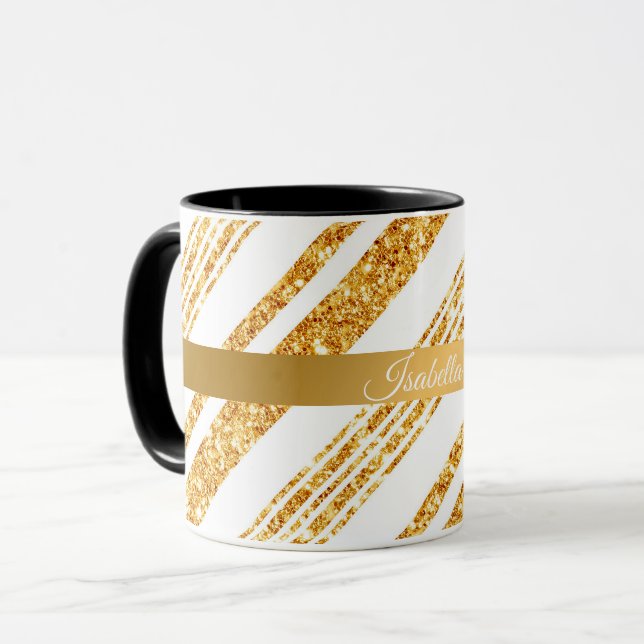 Guld White Glitter Boho Popular Rand Collection Mugg (Framsida vänster)