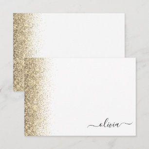 Guld White Glitter Script Monogram Girly Tack Kort