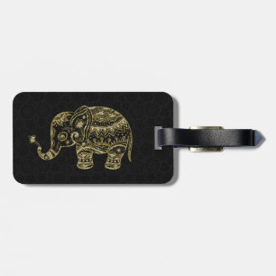Guld & White Glitter & Sparkles Blommigt Elephant Bagagebricka
