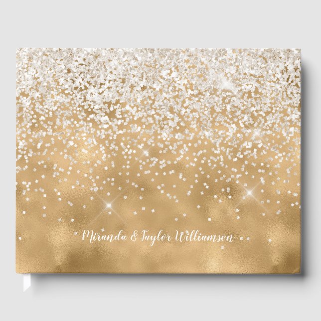 Guld White Glitz Glitter Gästböcker (Framsida)