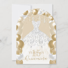 Guld White Gnistra Dress Quinceañera Balloon Inbjudningar