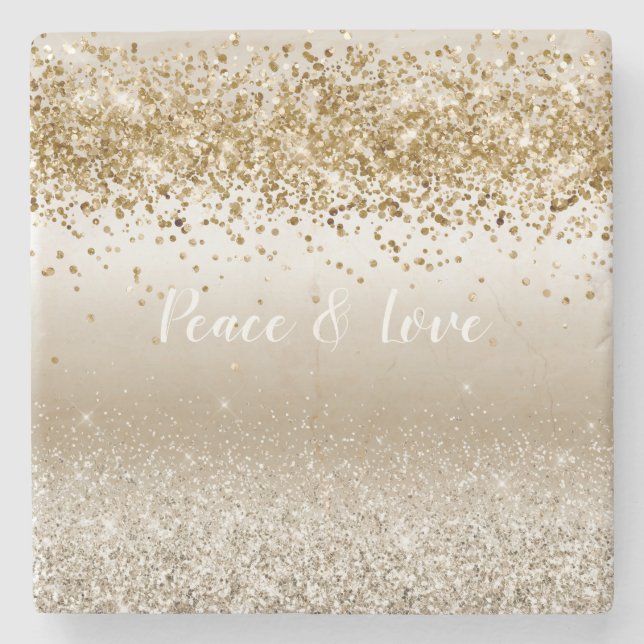 Guld White Gnistra Glitter Peace Kärlek            Stenunderlägg (Framsidan)