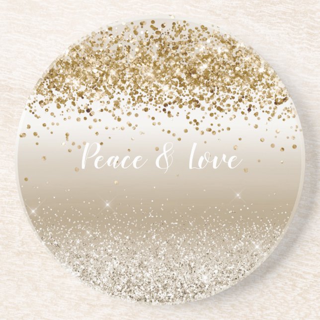Guld White Gnistra Glitter Peace Kärlek Underlägg (Framsidan)