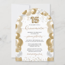 Guld White Gnistra Quinceañera Balloon-inbjudan Inbjudningar