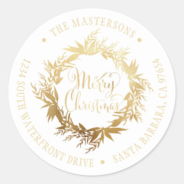 Guld White God jul Wandeand Returadress Runt Klistermärke