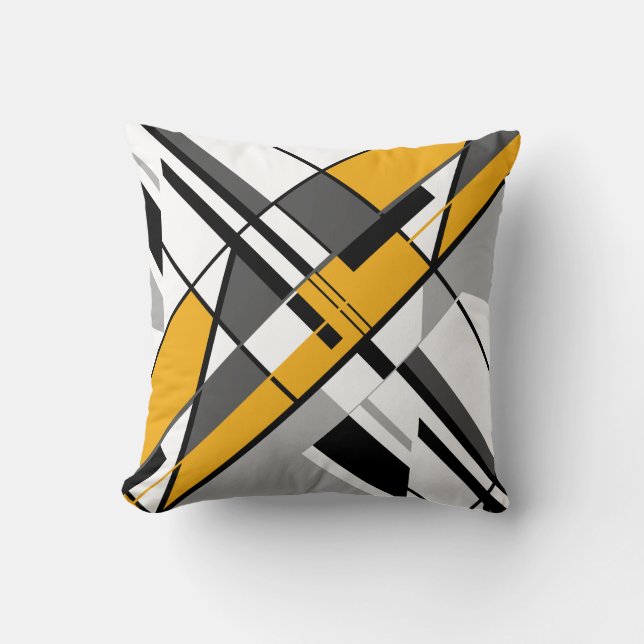 Guld White Grått Black Diagonal Crisscross Design Kudde (Framsida)