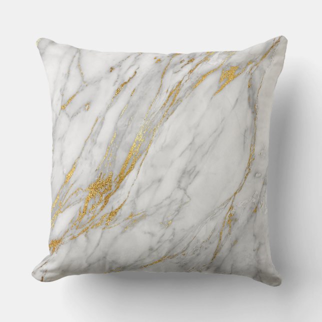 Guld White Grått Glam Carrara Marble Kudde (Framsida)