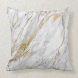 Guld White Grått Glam Carrara Marble Kudde