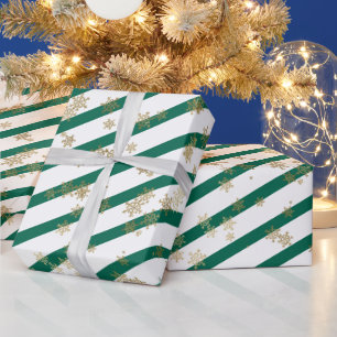 Guld White Grönt jul Snowflake Mönster Presentpapper