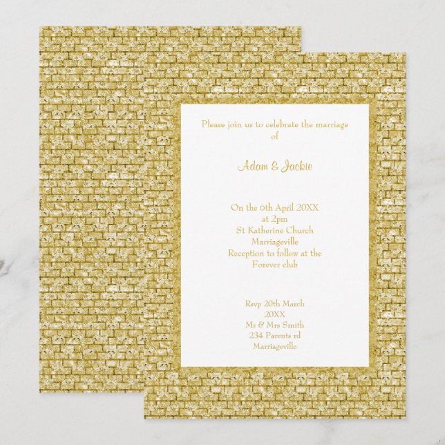 GULD WHITE GULD BRICK MÖNSTER WEDDING INVIDING INBJUDNINGAR (Fram/baksida)