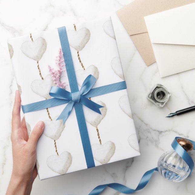Guld White Hearts Birthday Presentpapper (Gifting)