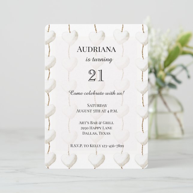 Guld White Hearts Boho Birthday Inbjudningar (Stående Fram)