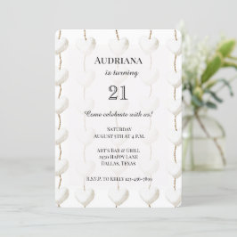 Guld White Hearts Boho Birthday Inbjudningar