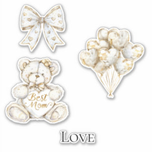 Guld White Hearts Mamma Klistermärken