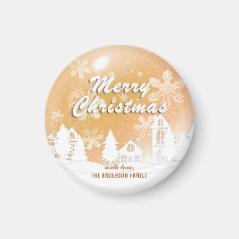 Guld White House Snöflingor Julafton Gott nytt år Magnet