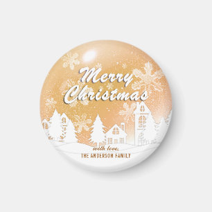 Guld White House Snöflingor Julafton Gott nytt år Magnet