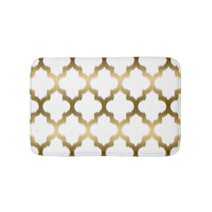 Guld & White Ikat Quatrefoil Geometric Mönster Badrumsmatta