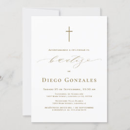 Guld White Invacion De Bautizo Boy Baptism Inbjudningar