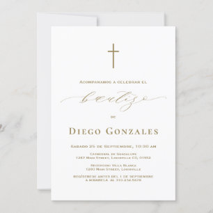 Guld White Invacion De Bautizo Boy Baptism Inbjudningar