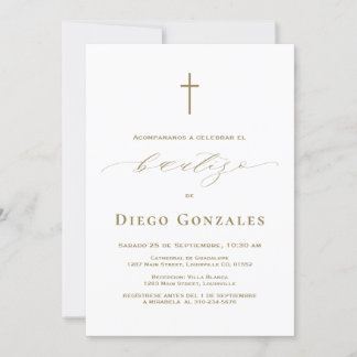 Guld White Invacion De Bautizo Boy Baptism Inbjudningar