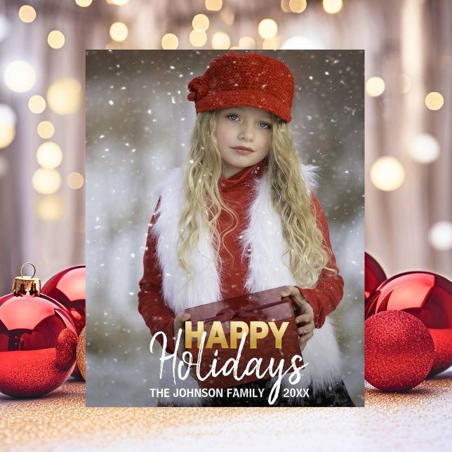 Guld White-jul-familjen Glad helg | FOTO (Gold White Christmas Happy Holidays Family | PHOTO Holiday Postcard)