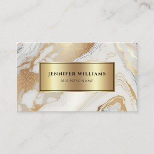 Guld White Marble Elegant Modern Black Visitkort