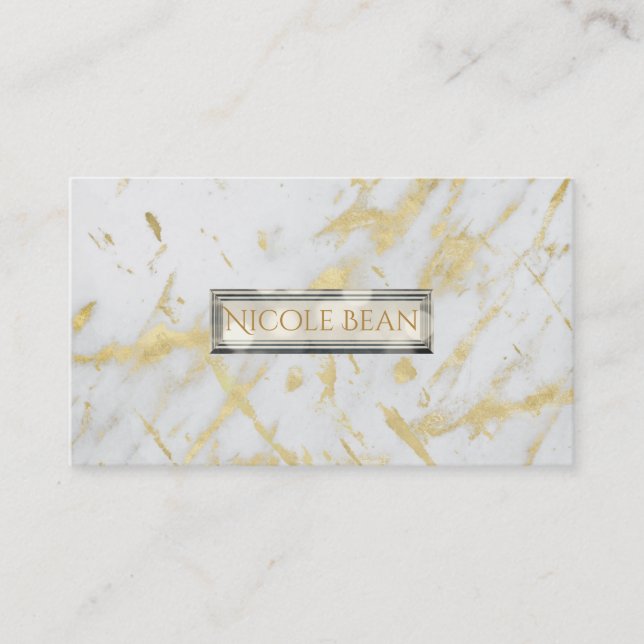 Guld & White Marble Glam Elegant Modern Stil Visitkort (Framsida)