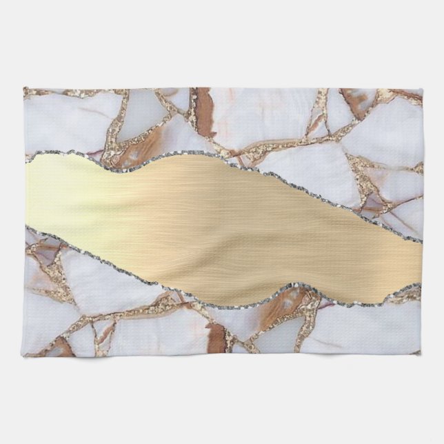 Guld White Marble Shiny Stone Glitter Kökshandduk (Horisontell)