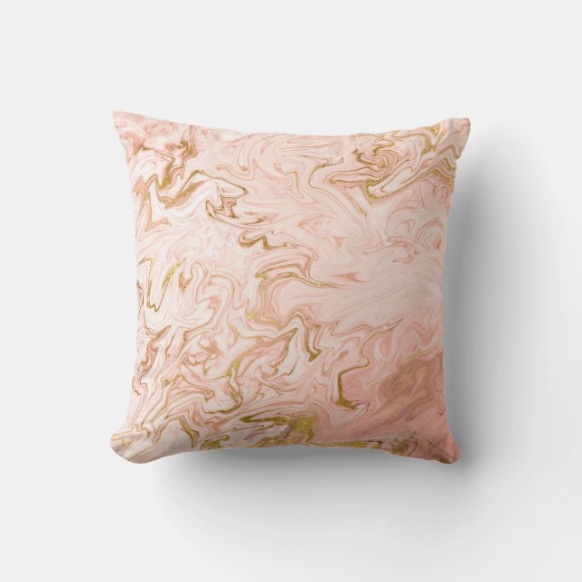 Guld White Marble Stone Coral Rosa ros Peach Kudde (Framsida)