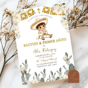 Guld White Mexican Bautizo Y Primer Anito Inbjudningar