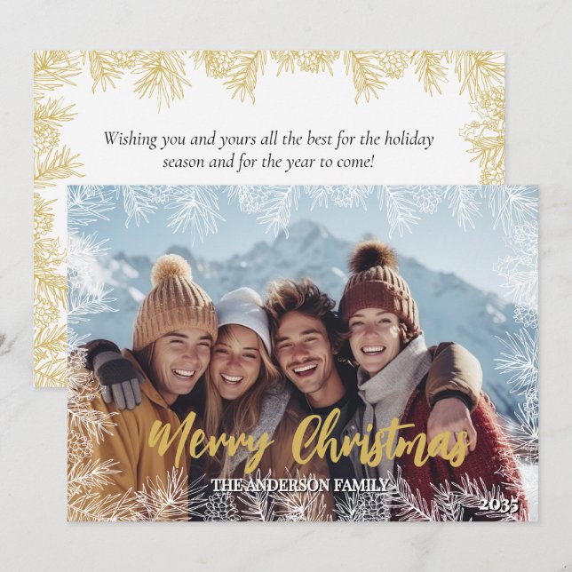 Guld White Modern Elegant-familjens fotomul Julkort (Fram/baksida)