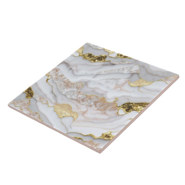Guld White Modern marble Agate Collection Kakelplatta (Sidan)