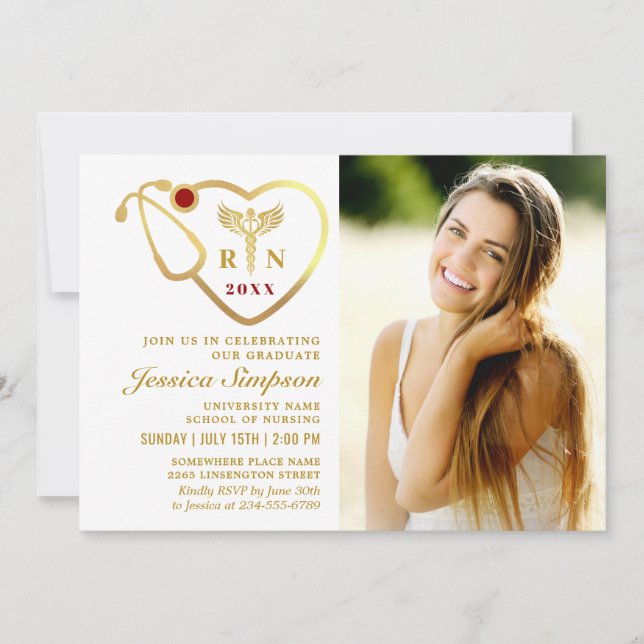 Guld White Modern Nursing School Studentfest Inbjudningar (Framsida)
