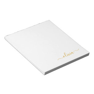 Guld White Modern Script Girly Monogram Namn Anteckningsblock