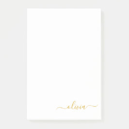 Guld White Modern Script Girly Monogram Namn Post-it Block
