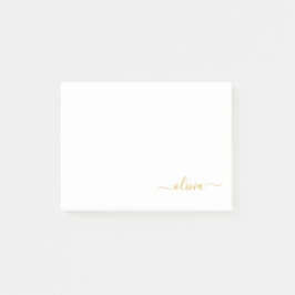 Guld White Modern Script Girly Monogram Namn Post-it Block
