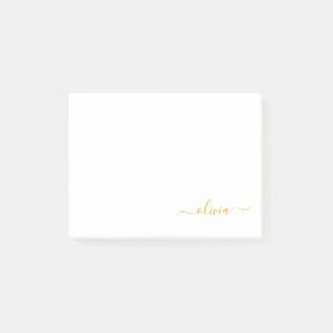 Guld White Modern Script Girly Monogram Namn Post-it Block