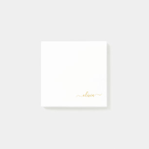 Guld White Modern Script Girly Monogram Namn Post-it Block