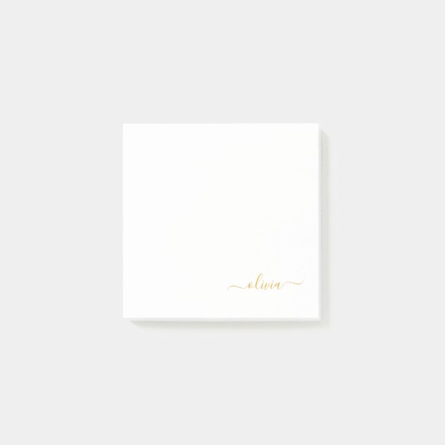 Guld White Modern Script Girly Monogram Namn Post-it Block (Framsida)