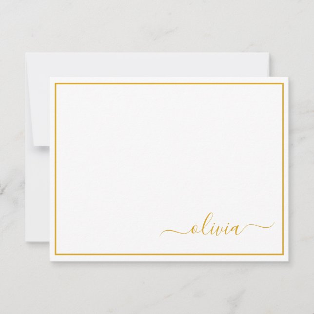 Guld White Modern Script Girly Monogram Namn Tack Kort (Framsida)