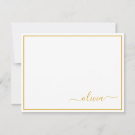 Guld White Modern Script Girly Monogram Namn Tack Kort