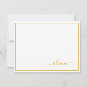 Guld White Modern Script Girly Monogram Namn Tack Kort