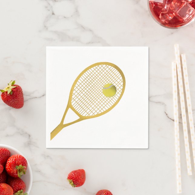 Guld & White Modern Tennis Boll Racket Pappersservett (Insitu)