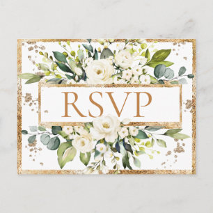 Guld White Monogram Blommigt Bröllop OSA Vykort