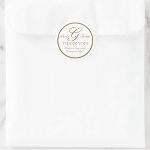 Guld White Monogram G Wedding Favor Stickers Runt Klistermärke