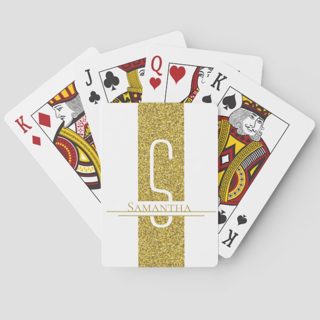 Guld White Monogram Glitter Casinokort (Baksidan)