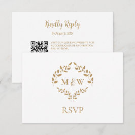 Guld White Monogram OSA bröllop webbplats QR-kod Tilläggskort