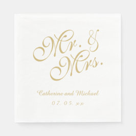 Guld White Mr. och Mrs. | Bröllop Pappra Napkins Pappersservett