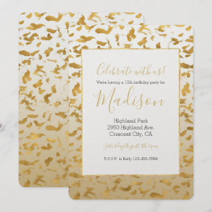 Guld White Ombre Animal Print Birthday Inbjudningar